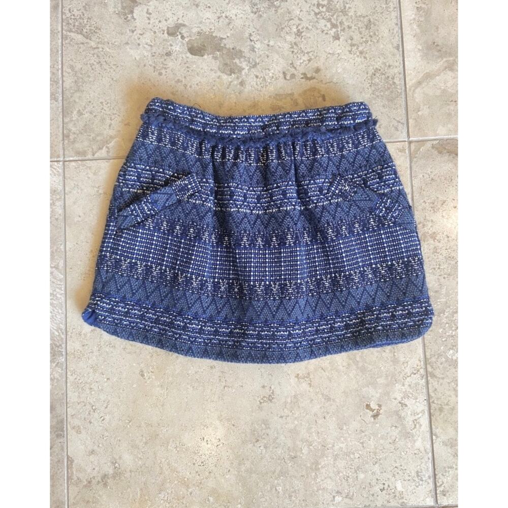 Zara girls NWT casual collection navy/blue/white woven brocade mini skirt, 9/10y